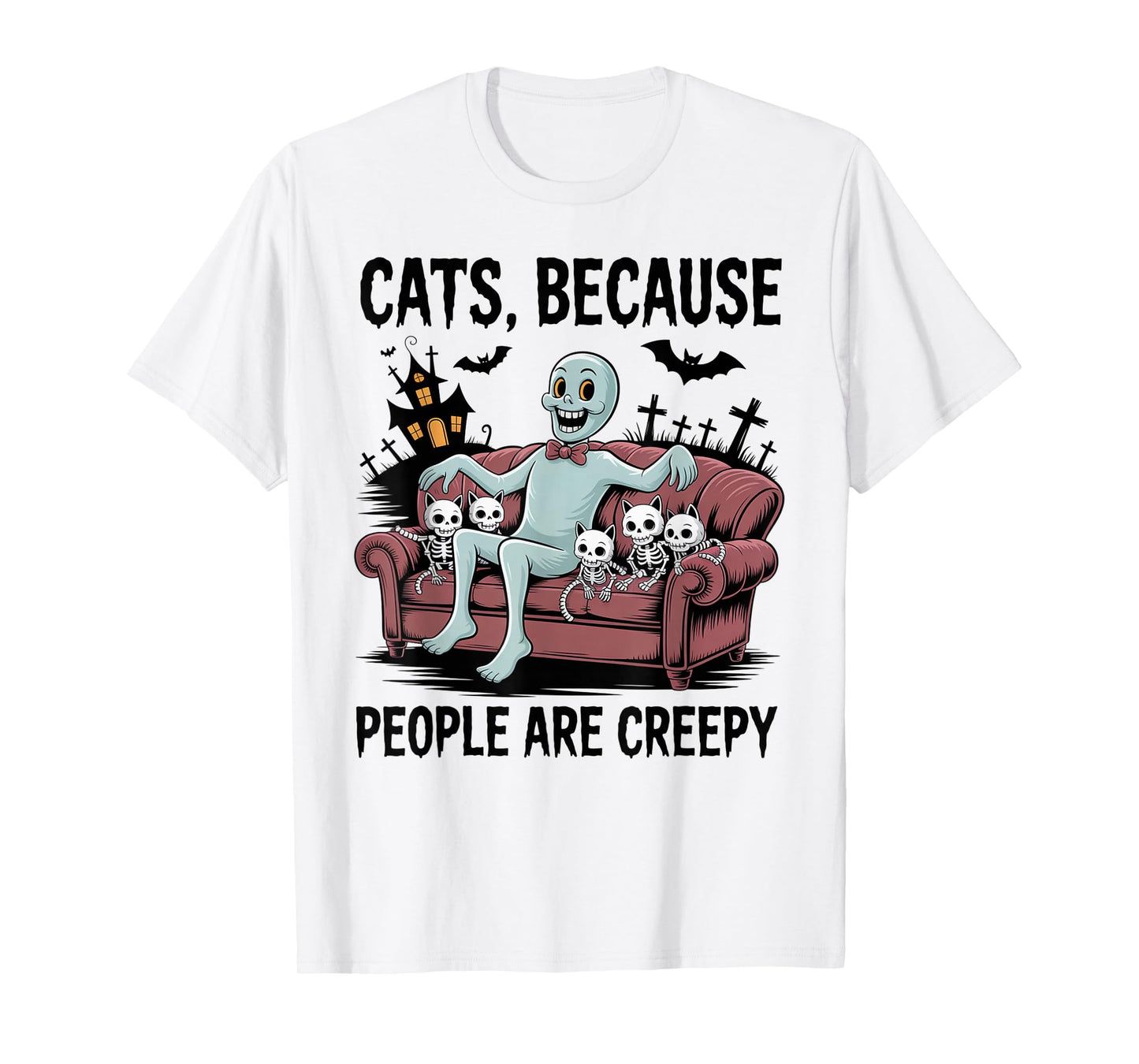 Cats Because People are Creepy Ghost Halloween Cat Mom Kids T-Shirt