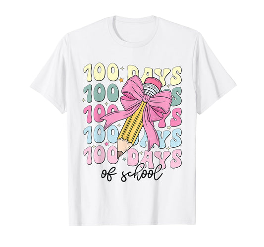 100 Days of School Girls Coquette Bow 100th Day of School T-Shirt