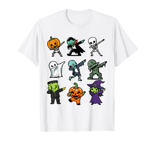 Cute Scary Halloween Characters Dabbing Spooky Season Outfit T-Shirt