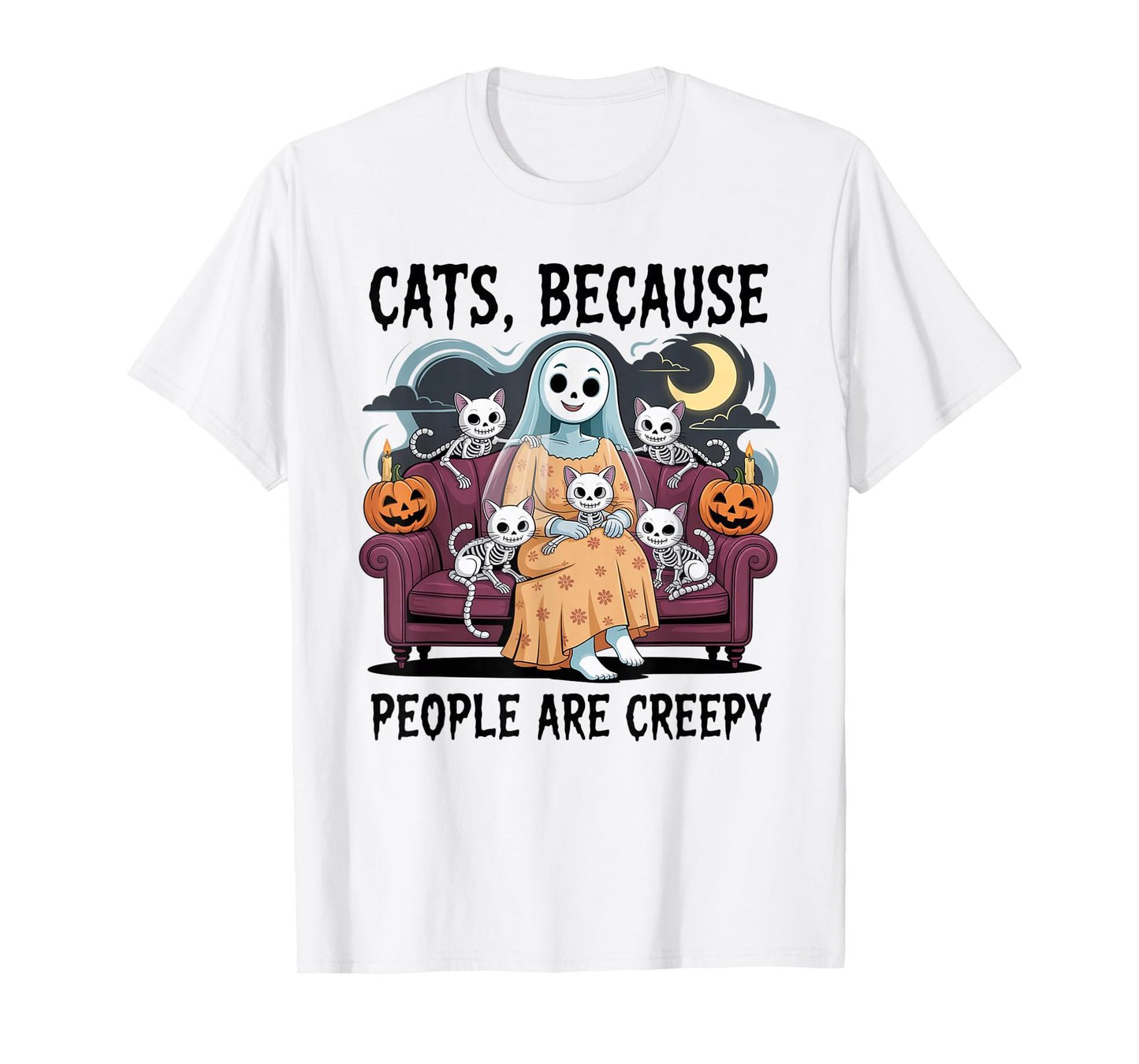Cats Because People are Creepy Ghost Halloween Cat Mom Kids T-Shirt