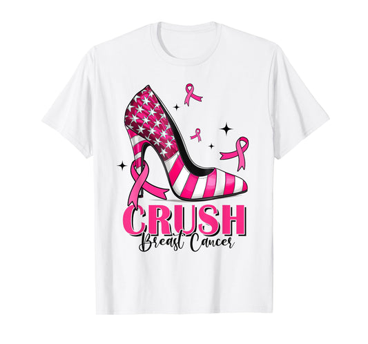 Crush Breast Cancer Awareness Bling Pink Ribbon High Heel T-Shirt