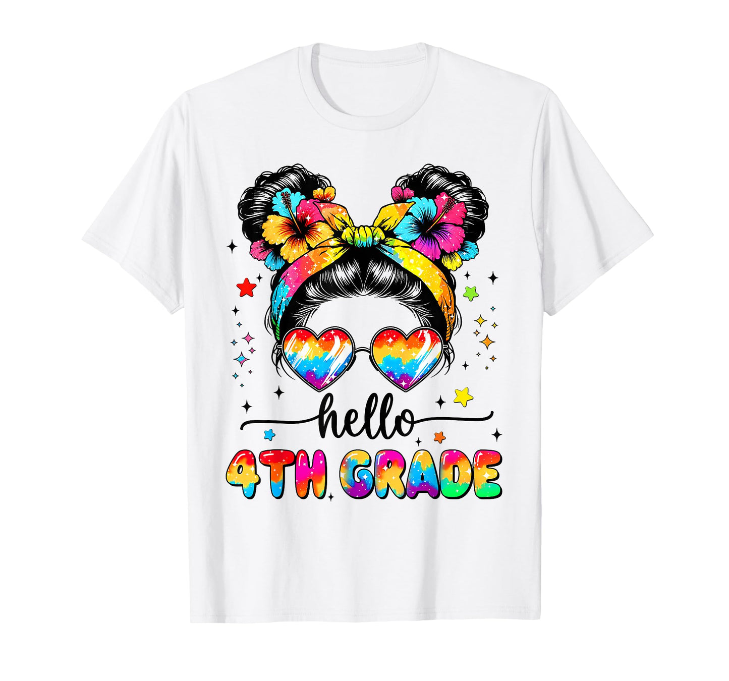 Hello 4th Grade Messy Bun First Day Of School Outfits Girls T-Shirt
