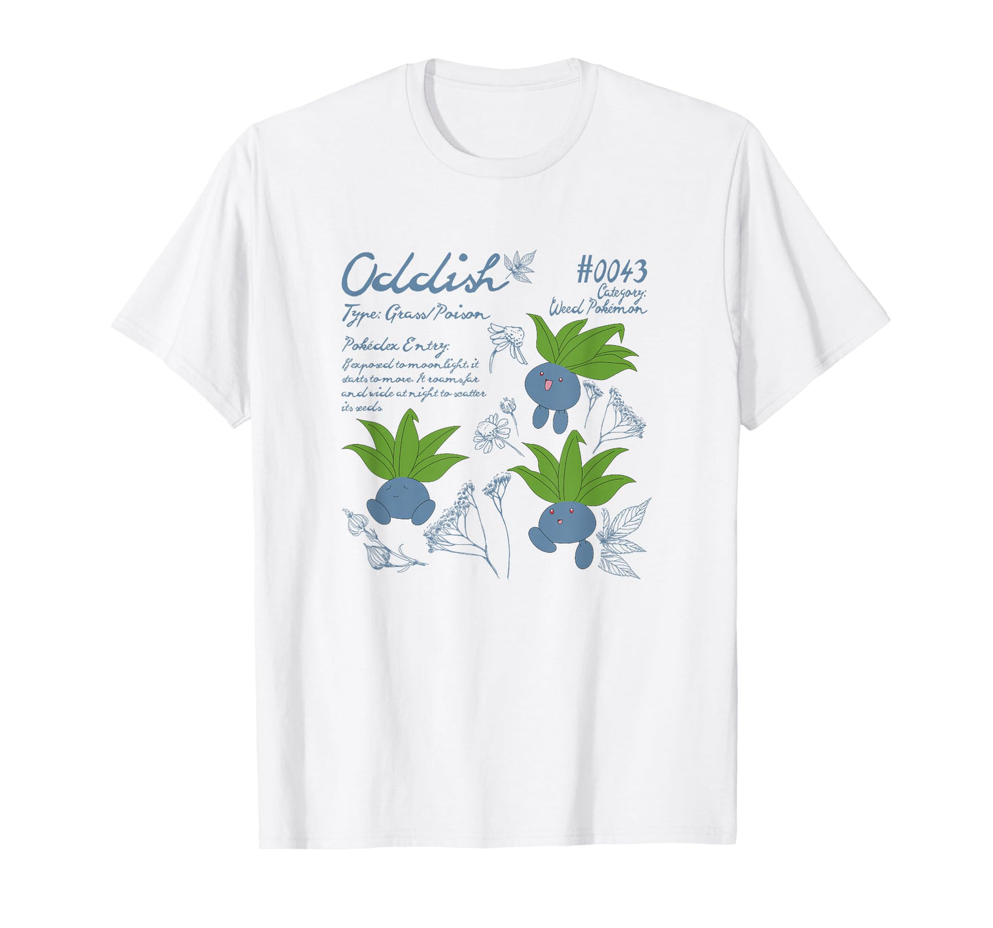 Pokémon Cute Oddish #0043 Pokédex Entry & Type Info T-Shirt