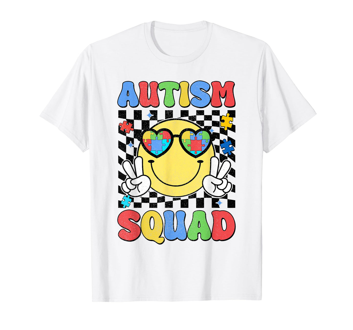 Smile Face Autism Awareness Support Squad Blue Ribbon Gifts T-Shirt