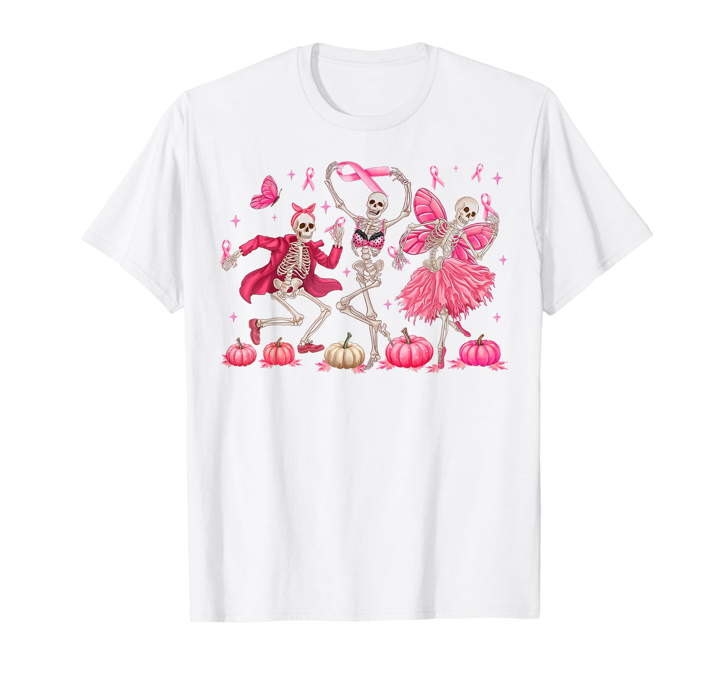 Pink Ribbon Breast Cancer Awareness Skeleton Women Men Kids T-Shirt