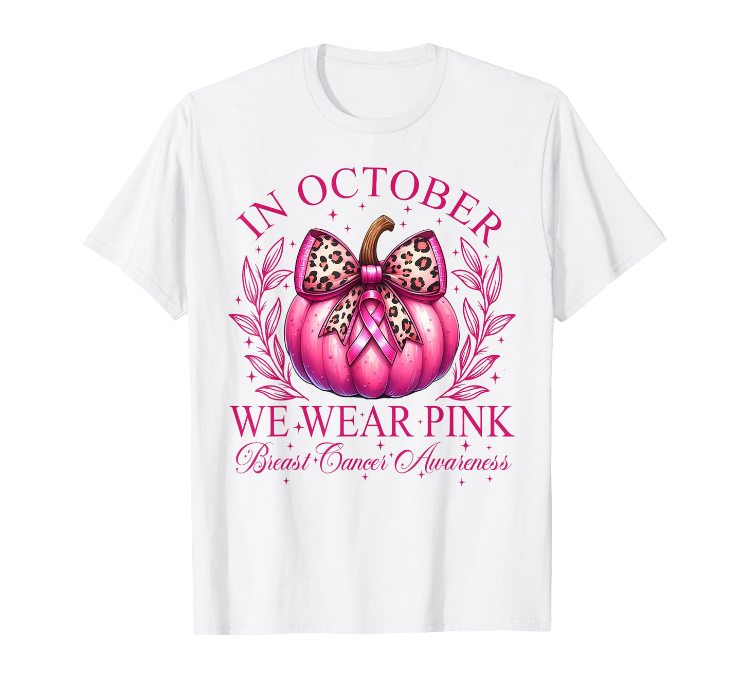 In October We Wear Pink Coquette Bow Pumpkin Breast Cancer T-Shirt