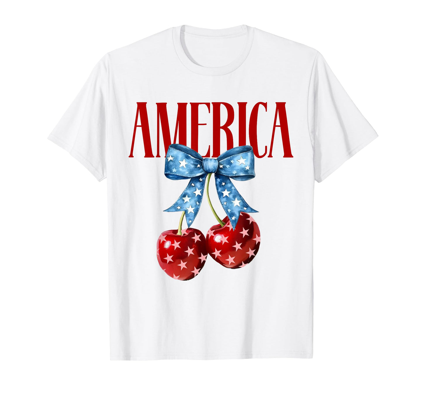 Cute America Cherries Coquette Bow Retro Cherry 4th Of July T-Shirt