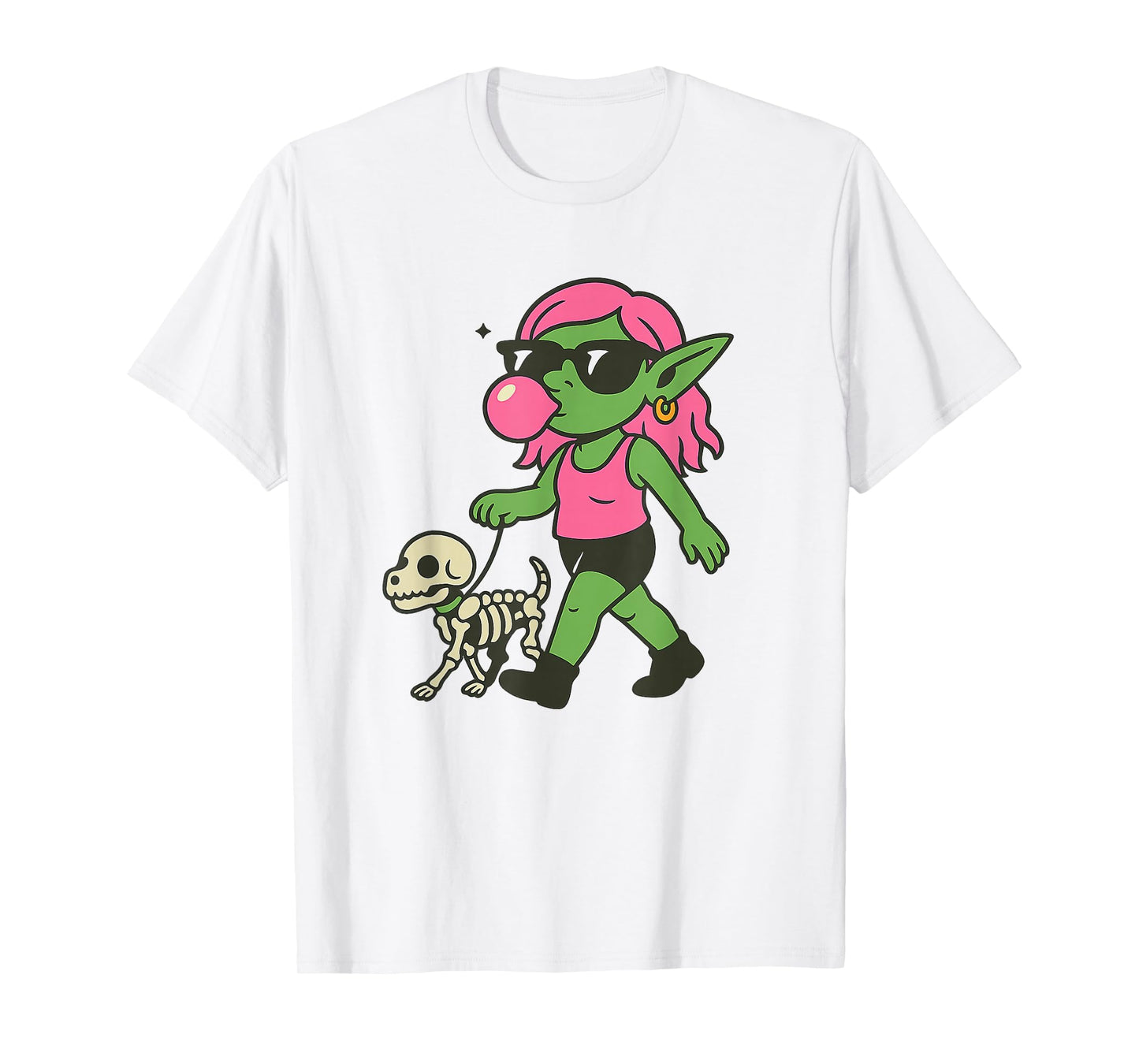 Goblin Skeleton Dog Walker Cute Goblincore Aesthetic T-Shirt