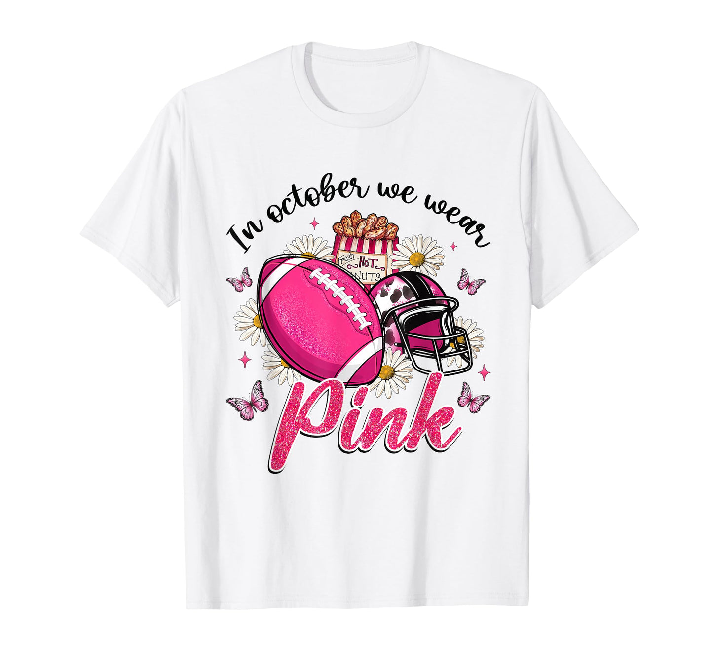 In October We Wear Pink Football Butterfly Breast Cancer T-Shirt