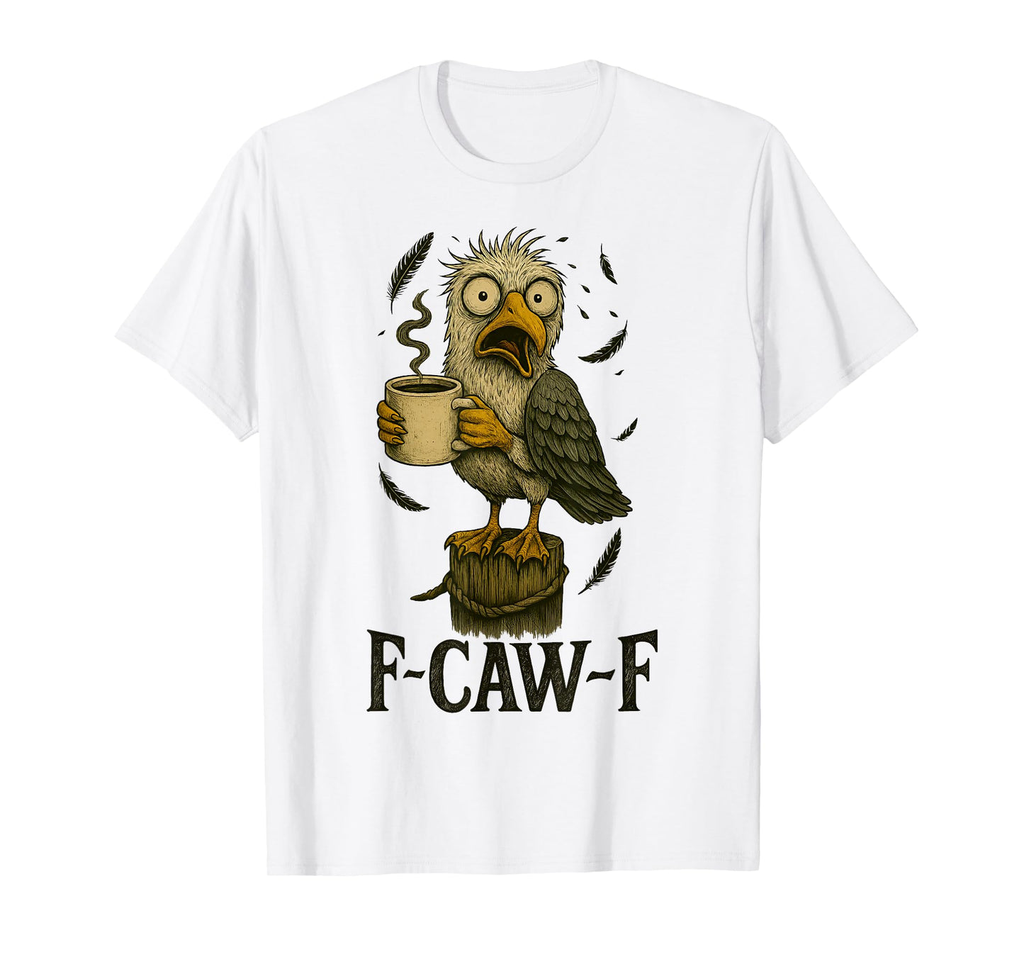 FCawF Vintage Seagull - Funny Tired Bird Drinking Coffee T-Shirt