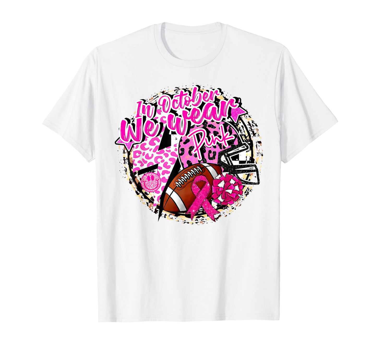 in October We Wear Pink Football Breast Cancer Cheer Mom T-Shirt