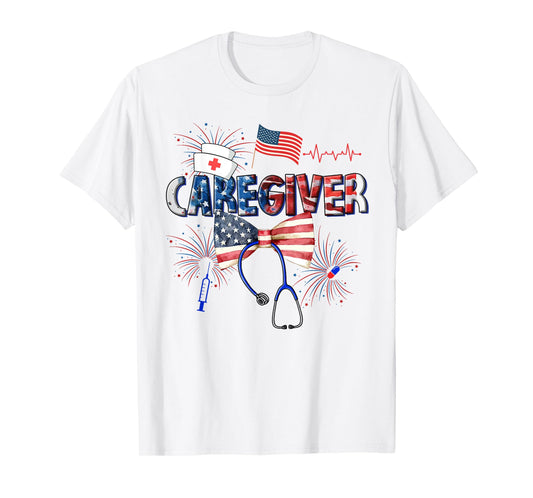 Cute 4th of July Caregiver American Flag Fourth Of July T-Shirt