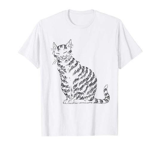 Cute Cat Kitty Playing Music Note Clef Musician Art Men Women Kids T-Shirt