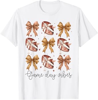 American Football Game Day Vibes Coquette Bow Football Lover T-Shirt