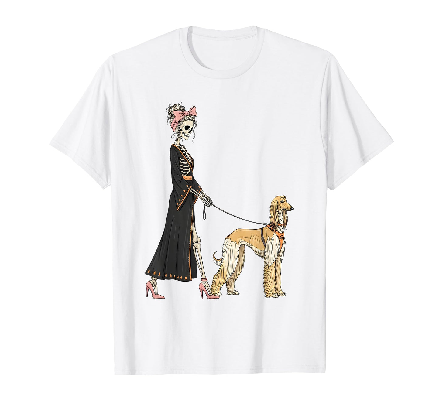 Skeleton Afghan Hound Dog Walking Halloween Women T-Shirt