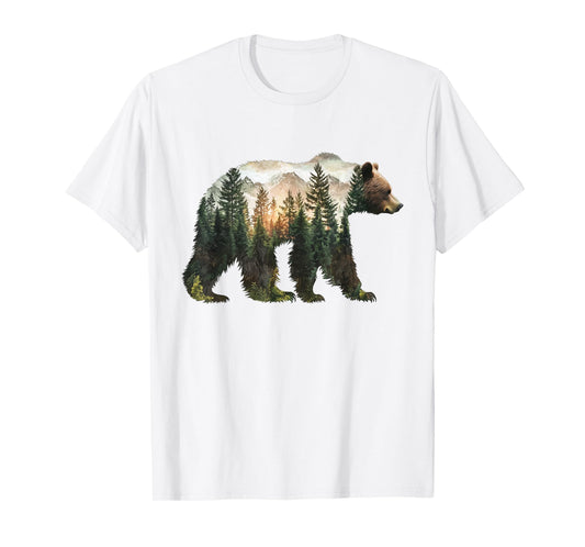 Bear Forest Mountains Trees Nature Sunset Outdoor Graphic T-Shirt