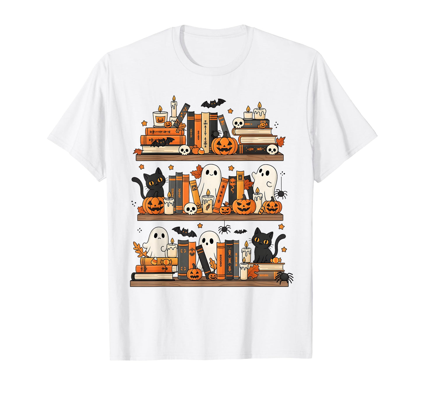 Ghost Library Reading Books Halloween Men Women Kids T-Shirt
