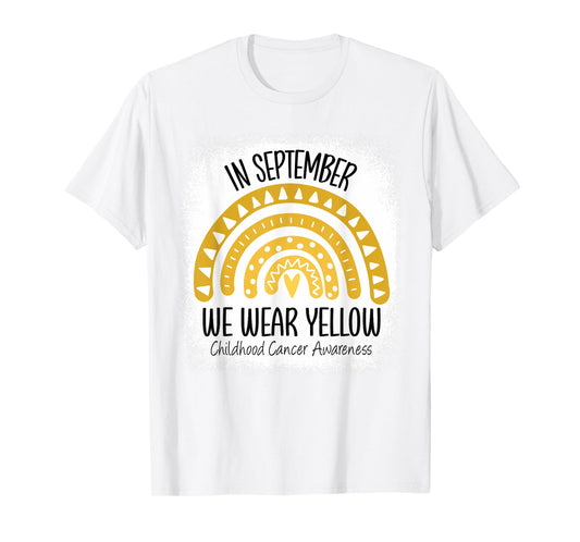 Rainbow September We Wear Yellow Childhood Cancer Awareness T-Shirt