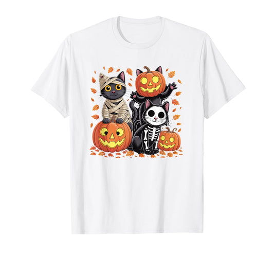 Cute Black Cats in Halloween Costumes with Pumpkins T-Shirt
