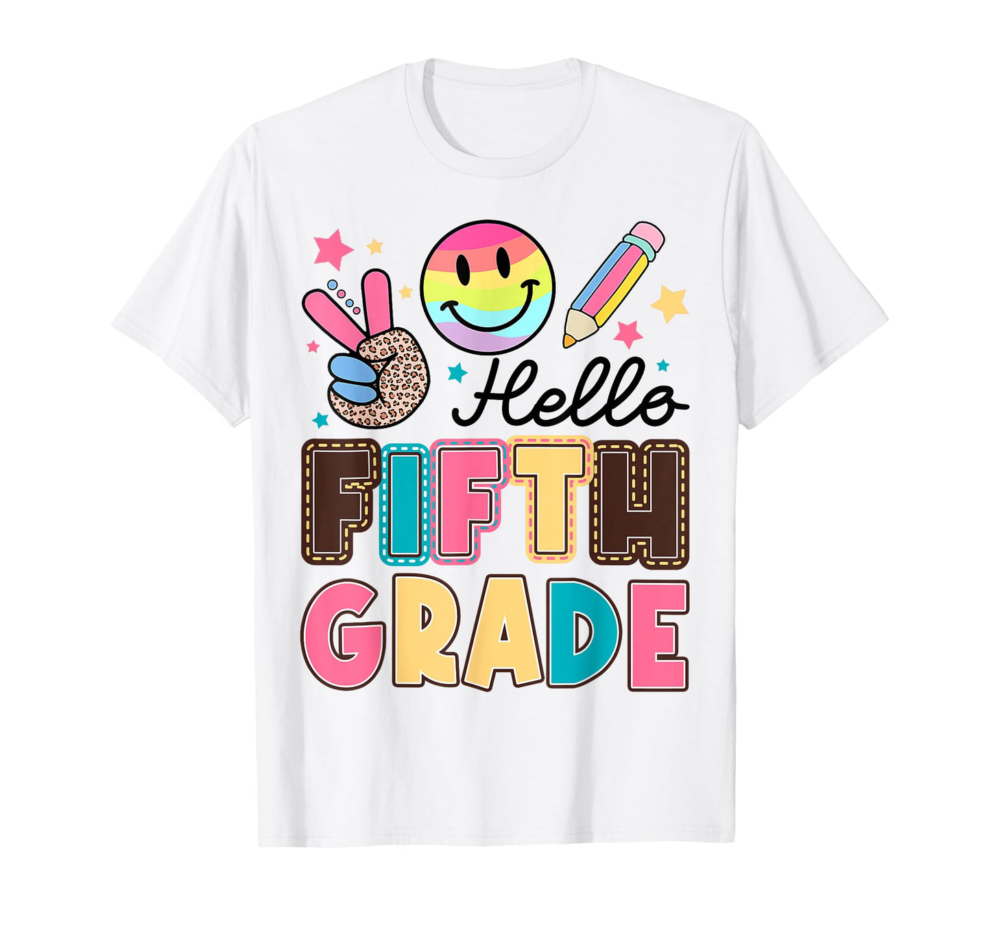Hello Fifth Grade Smile Face 1st Day Of School Teachers Kids T-Shirt