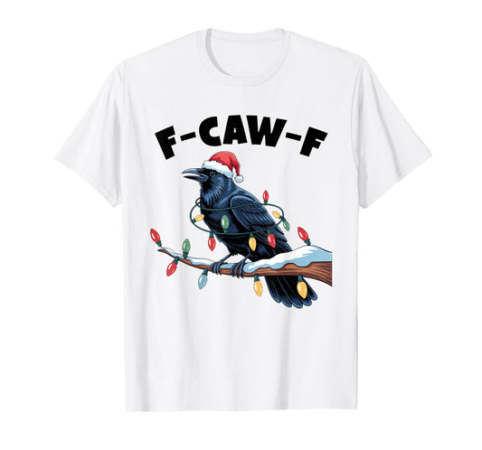 Crow F-CAW-F Black Bird Gothic Christmas Lights Santa Hat T-Shirt