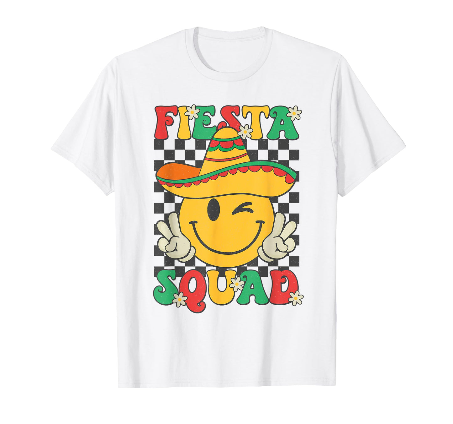Fiesta Squad Cinco de Mayo Smile Checkered Mexican Girl Kids T-Shirt