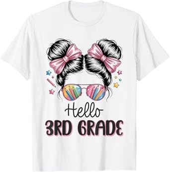 Back To School Coquette Bow Teacher Hello Third Grade Girls T-Shirt