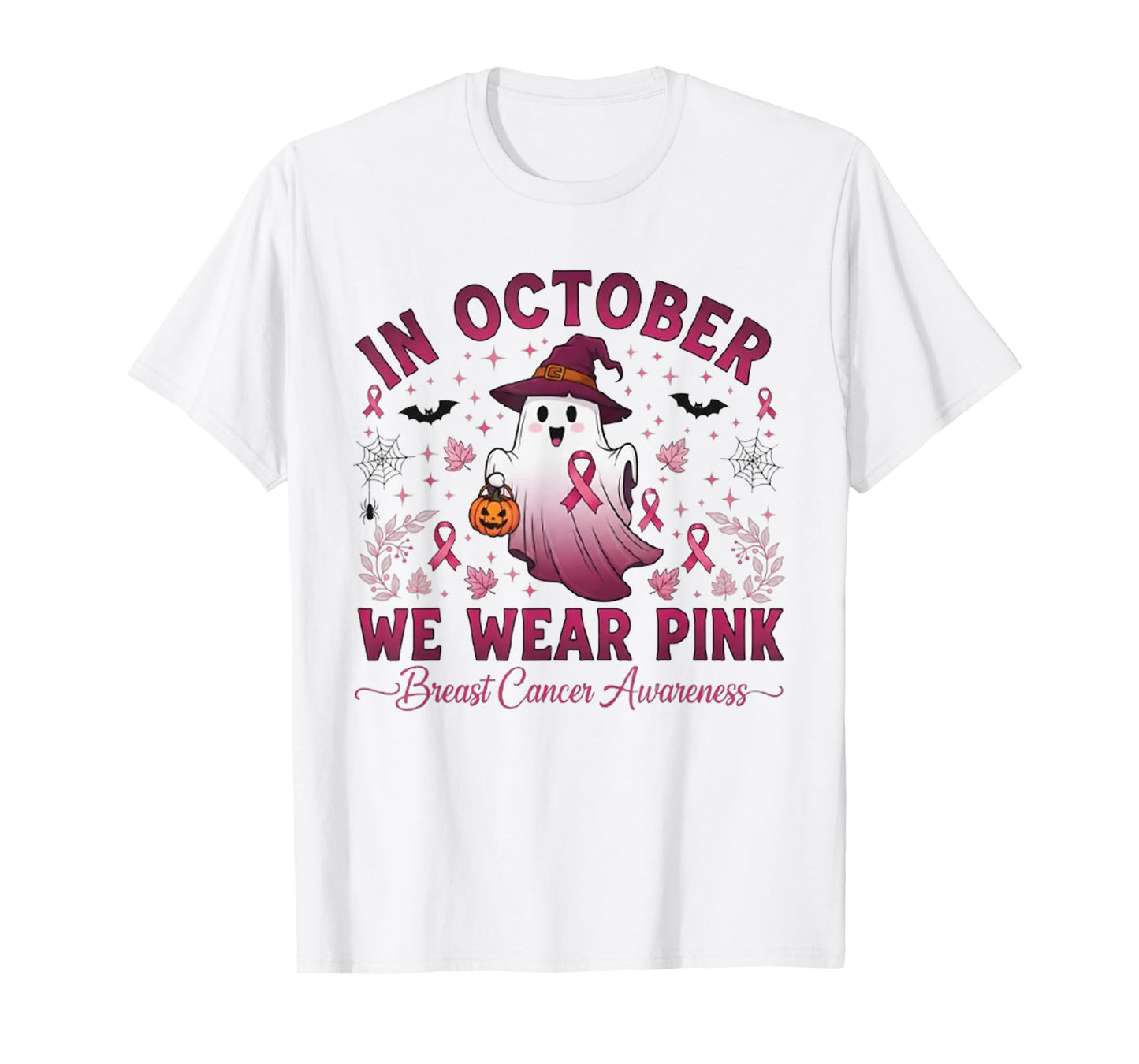 In October We Wear Pink Ghost Breast Cancer Awareness T-Shirt