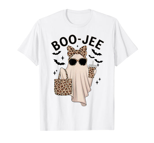 Coquette Leopard Ghost Coffee Boo-JEE Halloween Boujee Ghost T-Shirt