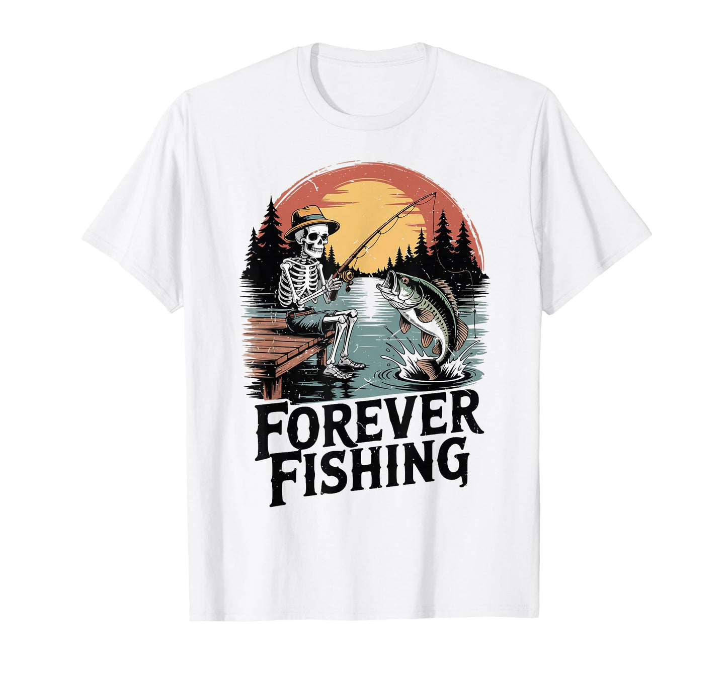 Halloween Fishing Forever Skeleton Bass Fish Funny Fisherman T-Shirt