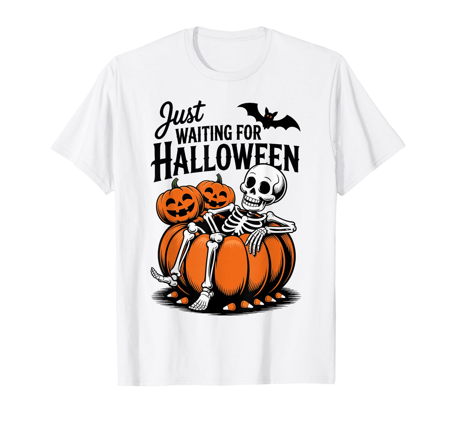 Just Waiting for Halloween Skeleton Spooky Summerween T-Shirt