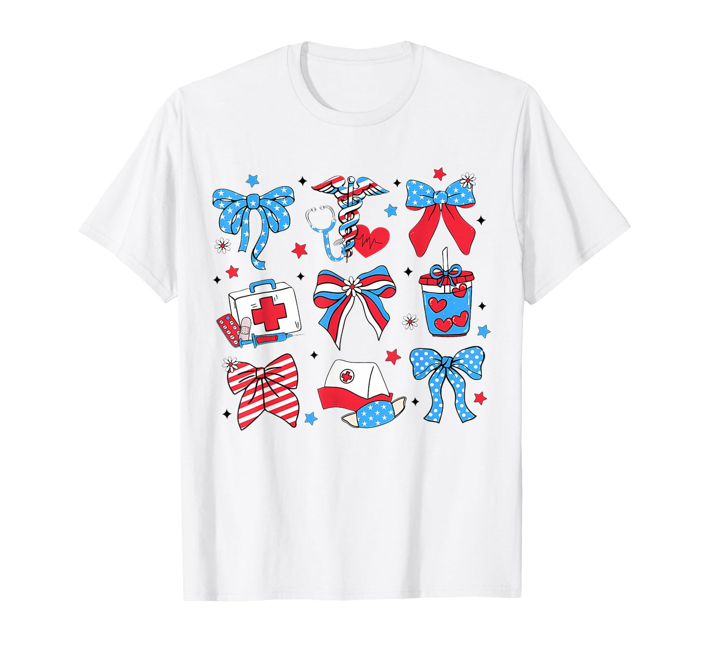 Retro Nurse 4Th Of July Coquette Bow Nurse America T-Shirt