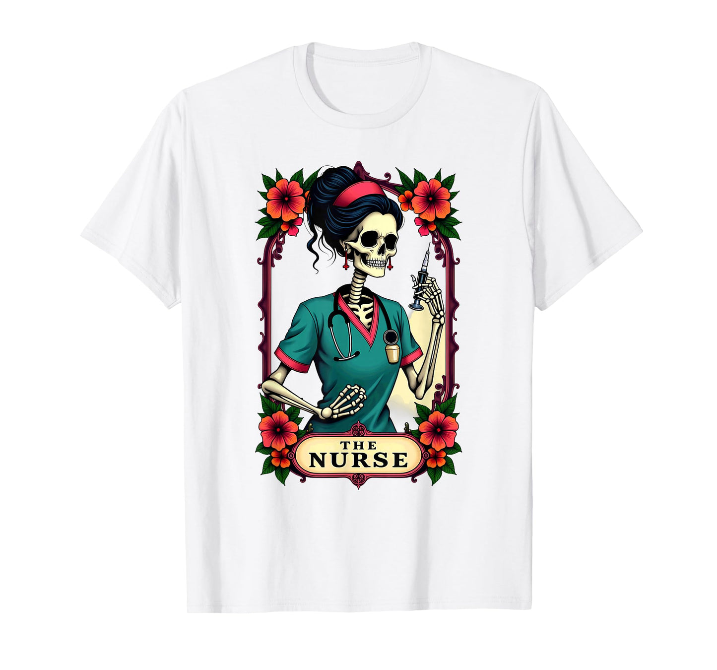 Gothic Tarot Card Skeleton The Nurse T-Shirt