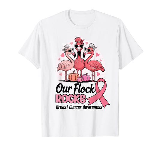 Our Flock Rocks Breast Cancer Awareness Flamingo Pink Squad T-Shirt