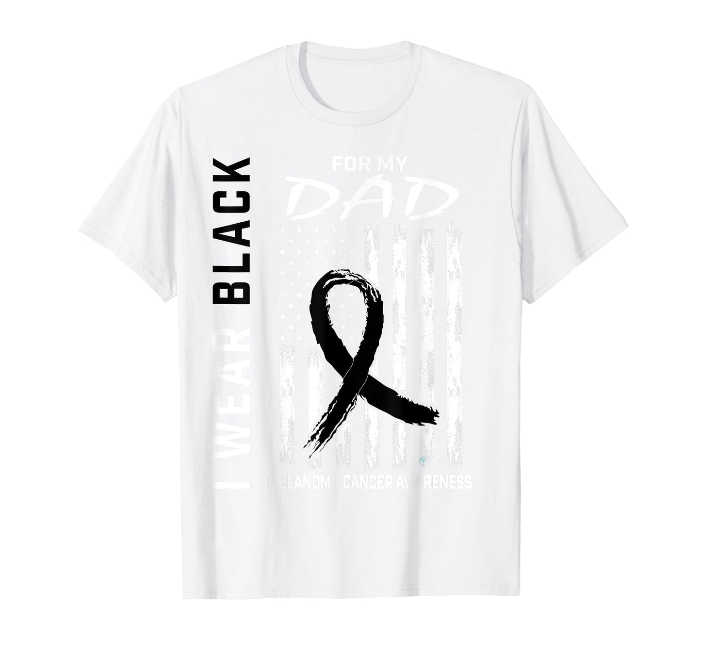 Black Ribbon Dad Melanoma Awareness Month Skin Cancer Flag T-Shirt