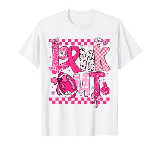 Coquette Bow Pink Out Football Team Breast Cancer Awareness T-Shirt