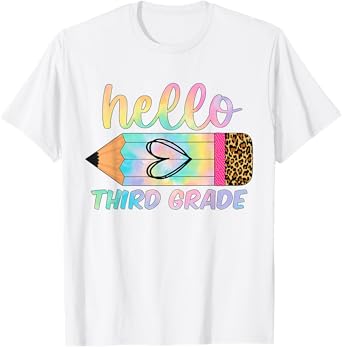 Back To School Hello Third 3rd Grade Leopard Tie Dye Teacher T-Shirt