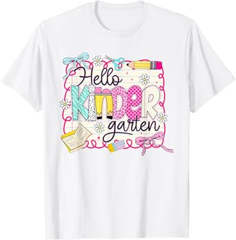 Preppy Hello Kindergarten Teacher Coquette Back To School T-Shirt
