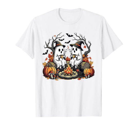 Cute Ghosts Camping Campfire Mashmallow Spooky Halloween T-Shirt