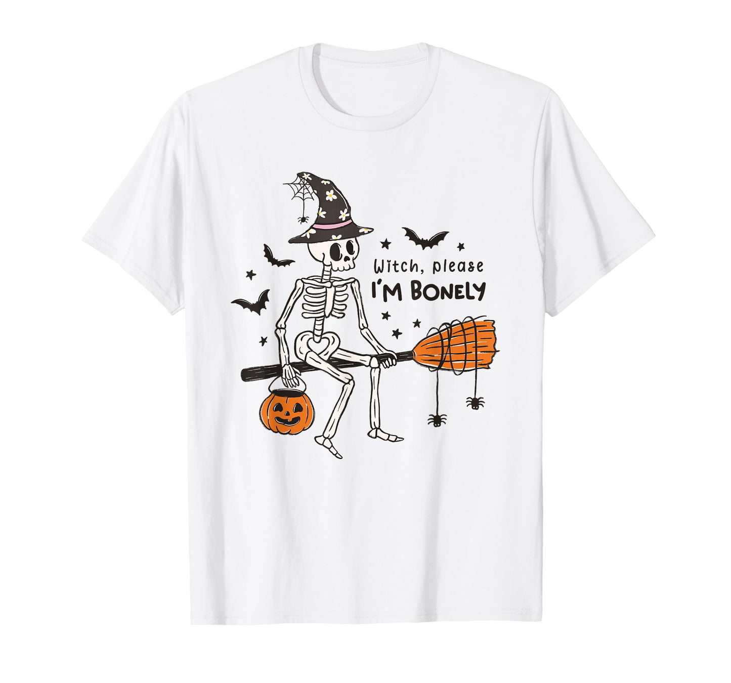 Funny Skeleton Witch Broom Halloween Trick or Treat Costume T-Shirt