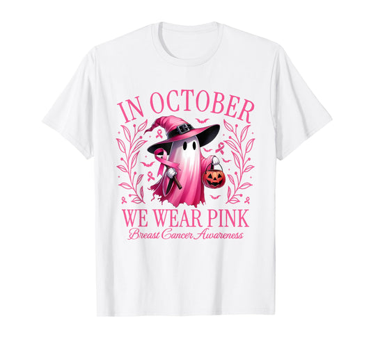 In October We Wear Pink Breast Cancer Awareness Halloween T-Shirt