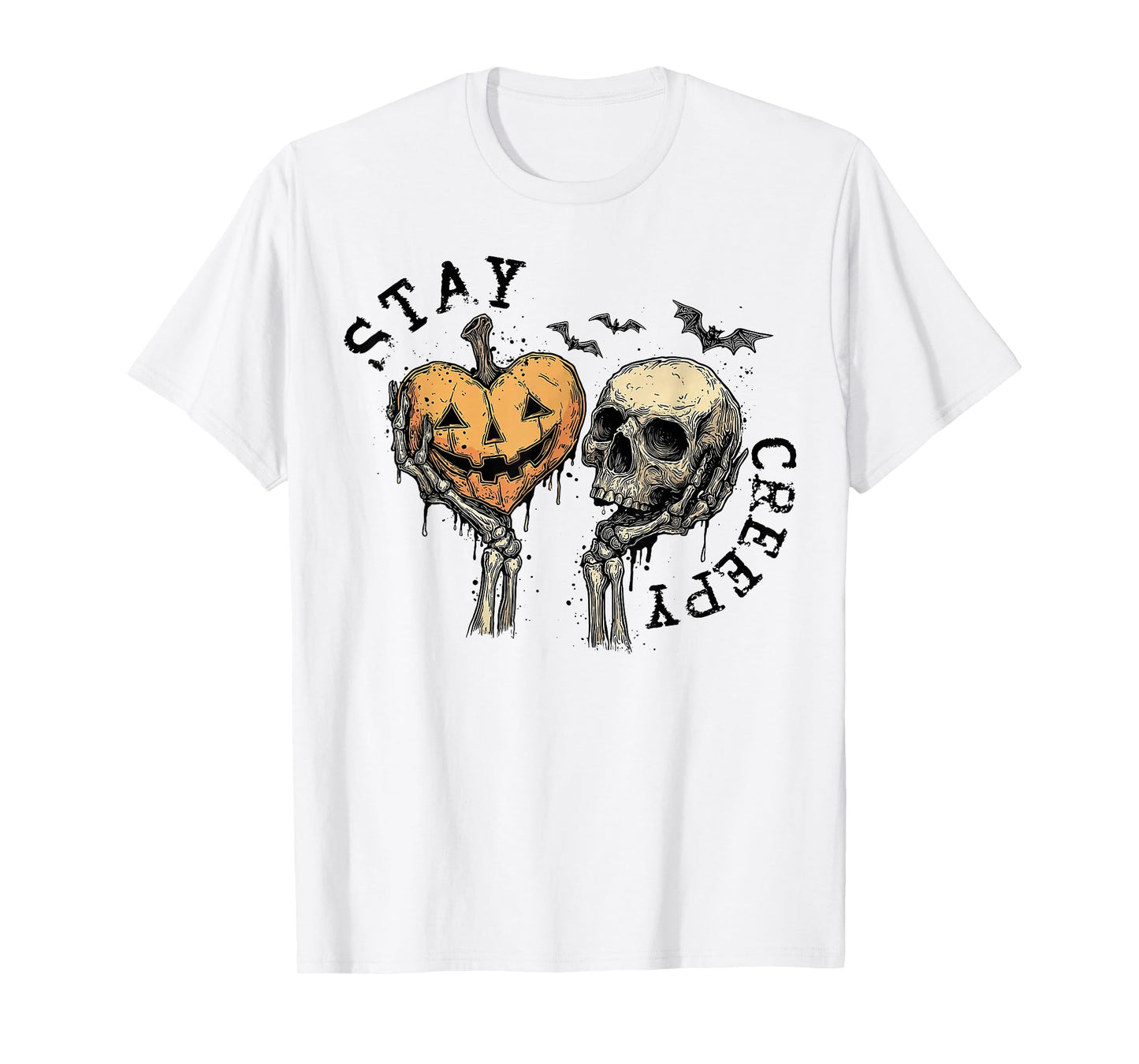 Stay Creepy Dripping Heart Halloween Skeleton Hand Spooky T-Shirt