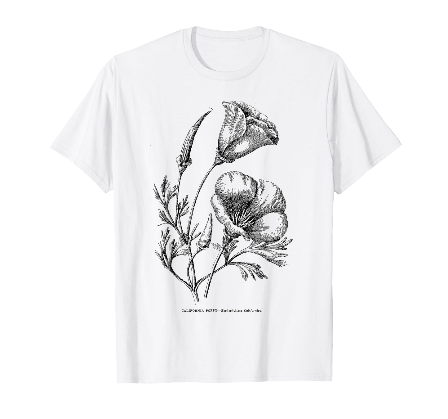 Californian Poppy Botanical Illustration Flower California T-Shirt