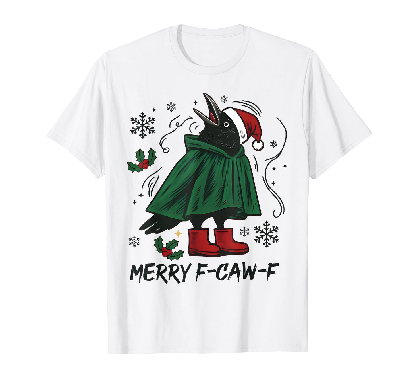 Funny Crow Lights Santa Christmas Merry F-Caw-F Christmas T-Shirt