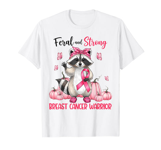 Cute Racoon Strong Pink Ribbon Breast Cancer Awareness T-Shirt