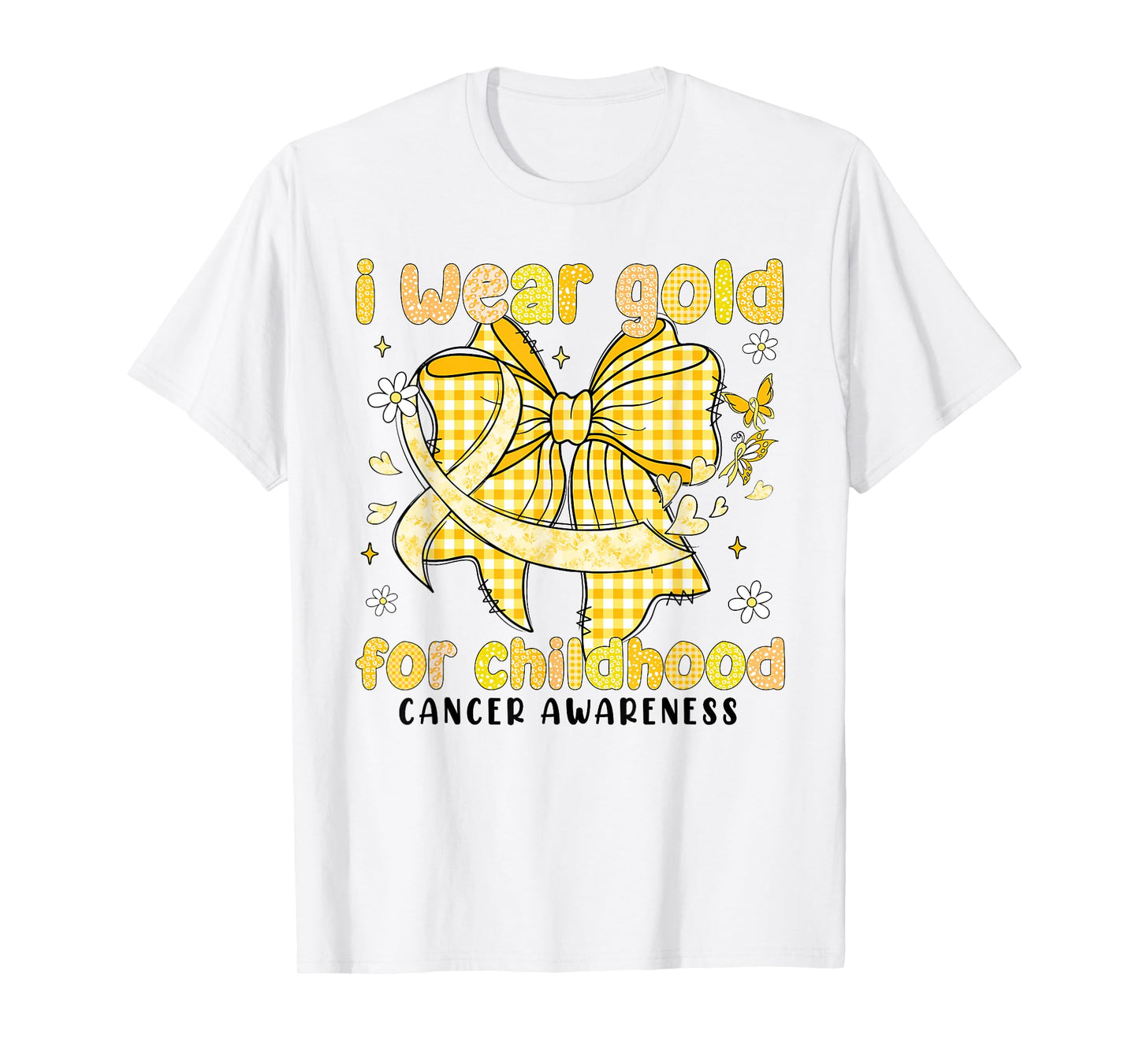 I Wear Gold for Childhood Cancer Awareness Gold Bow Ribbon T-Shirt