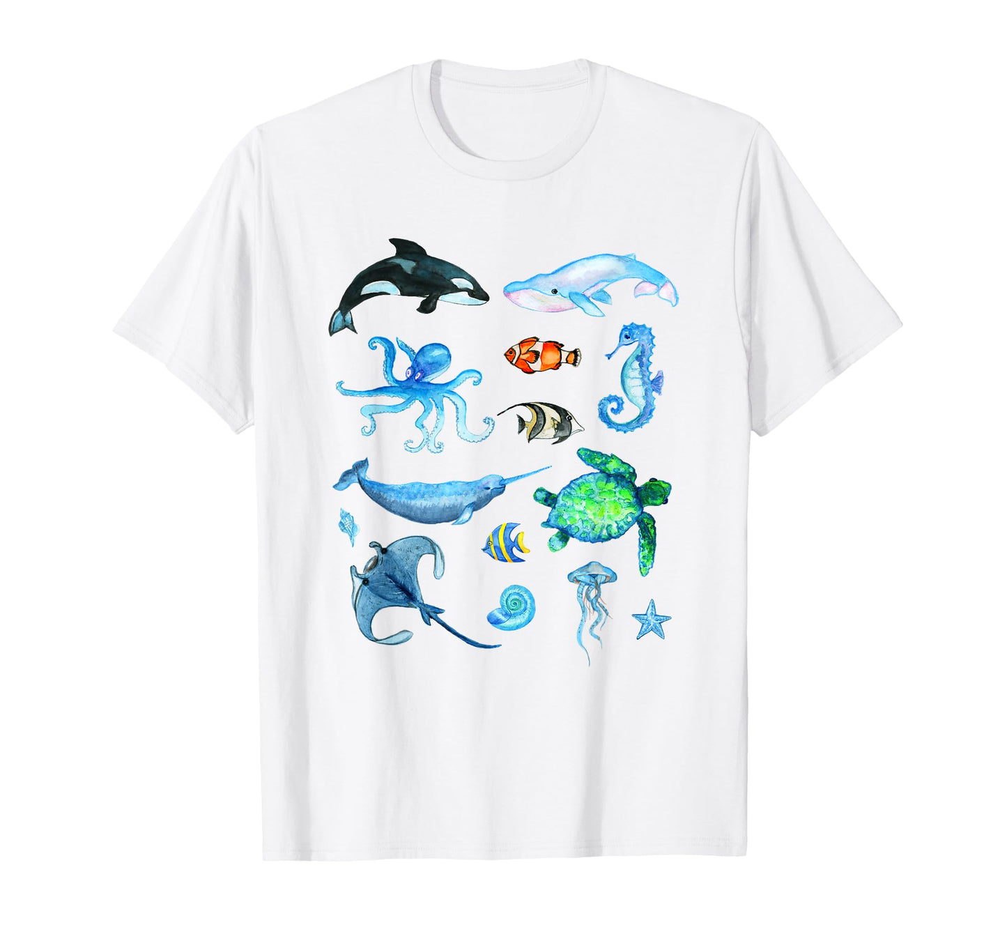 Watercolor Sea Animals Kids Ocean Wildlife T-Shirt