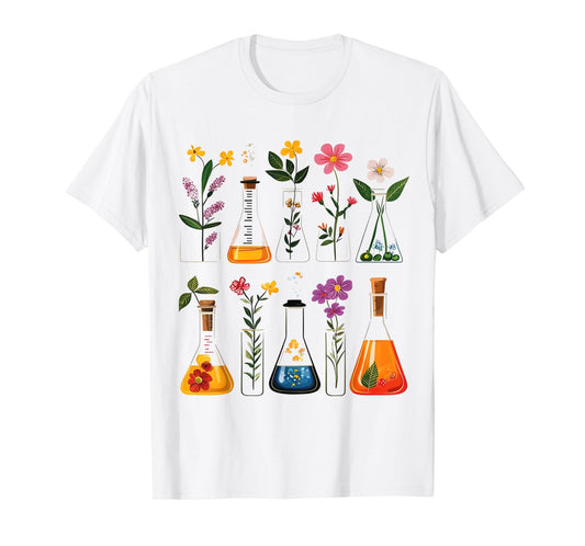 Beaker Science Teacher Floral Test Tube Chemistry Laboratory T-Shirt
