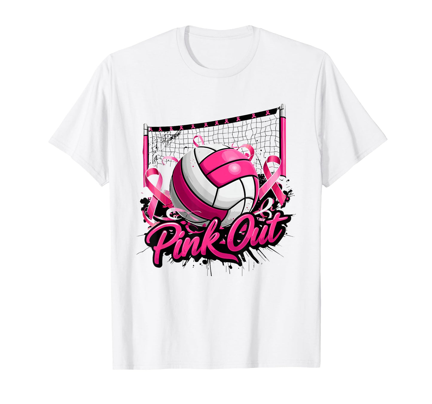 Volleyball Pink Out Breast Cancer Awareness Pink Ribbon T-Shirt