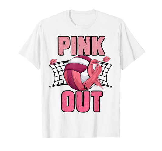 Pink Out Volleyball Breast Cancer Awareness Ribbon Volley T-Shirt